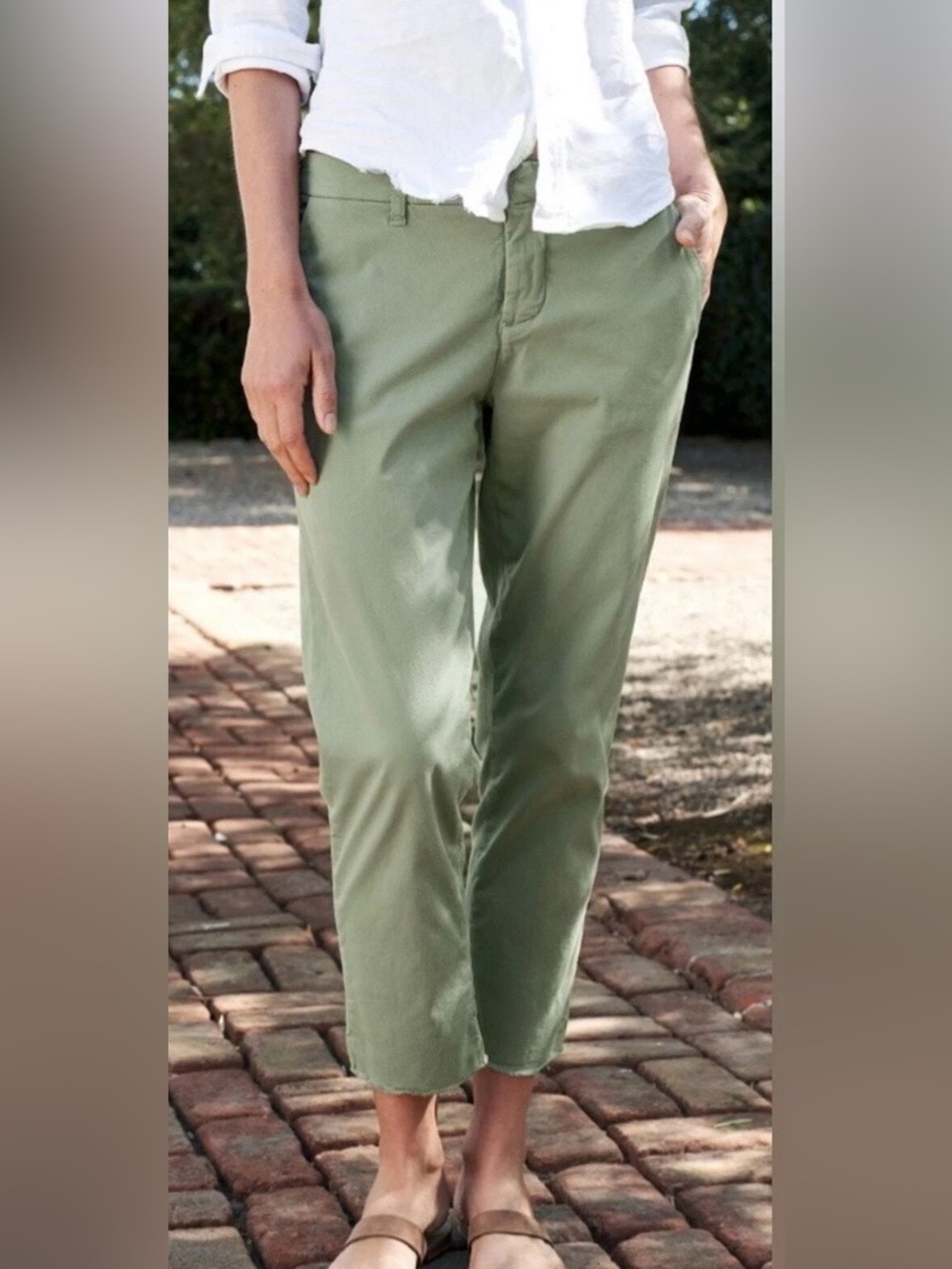 Frank & Eileen Womens 6 Green Chino Wicklow Pants Twill Raw Hem Straight